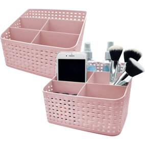 Multi Purpose Cosmetic Storage Basket Perfect Bedroom Bathroom Office Bedside Storage Cosmetics Stationery (Pink - 2 Pack)