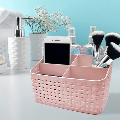 Multi Purpose Cosmetic Storage Basket Perfect Bedroom Bathroom Office Bedside Storage Cosmetics Stationery (Pink - 2 Pack)