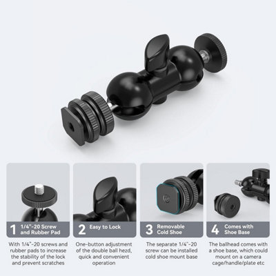 Multi-purpose dual ball head adapter with mounting bracket and 1/4 ...