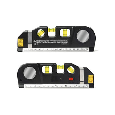 Multi-Purpose Laser Level Compact DIY Tool with 3 Bubble Spirit Levels, 3 Laser Modes & 8ft Measuring Tape - H6.3 x W19 x D2.8cm