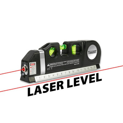 Multi-Purpose Laser Level Compact DIY Tool with 3 Bubble Spirit Levels, 3 Laser Modes & 8ft Measuring Tape - H6.3 x W19 x D2.8cm