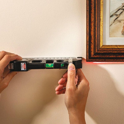 Multi-Purpose Laser Level Compact DIY Tool with 3 Bubble Spirit Levels, 3 Laser Modes & 8ft Measuring Tape - H6.3 x W19 x D2.8cm