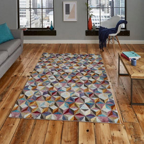 Multi Rug Abstract Geometric Funky Easy to Clean Rug for Living Room Bedroom and Dining Room-60 X 230cm (Runner)