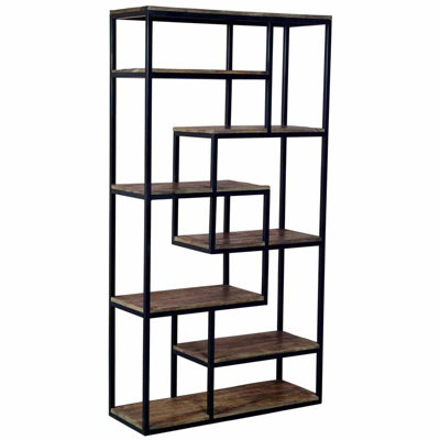 Multi Shelf Industrial Unit - Metal/Wood - L40 x W110 x H203 cm - Black/Brown