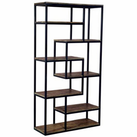 Multi Shelf Industrial Unit - Metal/Wood - L40 x W110 x H203 cm - Black/Brown