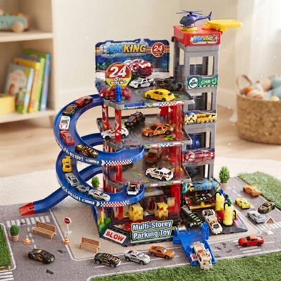 Multi-Storey Parking Garage Toy Playset with Toy Cars, Car Track, Ramps ...