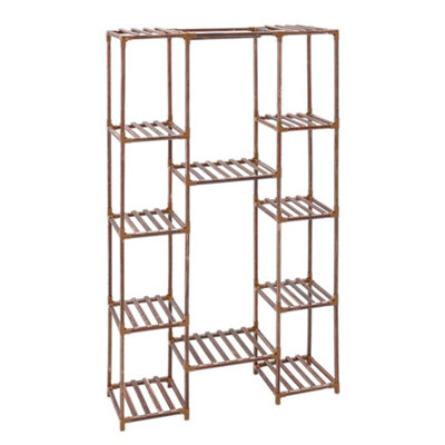 Multi Tier 11 Shelf Slatted Brown Freestanding Wood Plant Stand Flower Display Shelf 158cm (H)