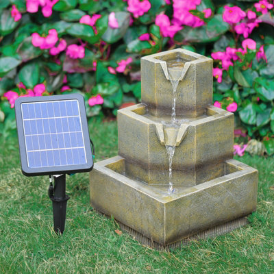 Multi Tier Modern Rockery Water Feature Garden Decor Resin Solar Powered Water Fountain with LED Lights