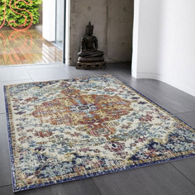Multi Traditional Easy To Clean Floral Rug Dining Room-120cm X 170cm