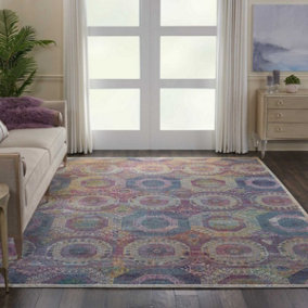 Multi Traditional Easy to Clean Geometric Rug For Dining Room Bedroom And Living Room-122cm (Circle)