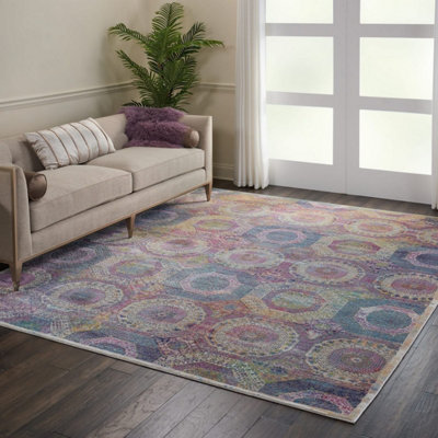 Multi Traditional Easy to Clean Geometric Rug For Dining Room Bedroom And Living Room-61cm X 122cm
