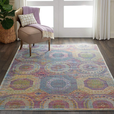 Multi Traditional Easy to Clean Geometric Rug For Dining Room Bedroom And Living Room-61cm X 122cm