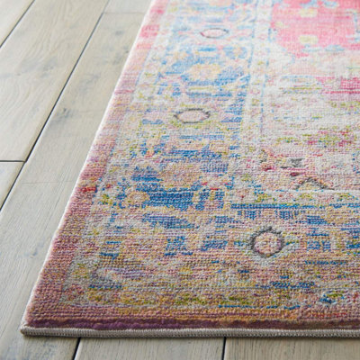 Multi Traditional Persian Easy to Clean Floral Rug For Bedroom Dining ...
