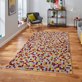 Multi Wool Funky Handmade Modern Easy To Clean Dotted Geometric DiningRoom Bedroom And Living Room Rug-120cm X 170cm