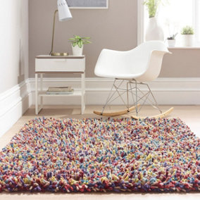 Multi Wool Handmade Modern Shaggy Easy to Clean Abstract Rug For Dining Room Bedroom And Living Room-120cm X 170cm