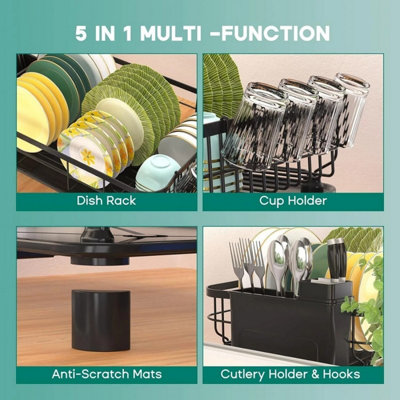 MULTIBAO Dish Drainer Rack-With Cutlery Cup Holder-Utensil Holder For Kitchen Counter