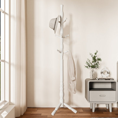 MULTIBAO Posh Solid Wood Coat Stand - 9 Hooks Elegant Rack - Cream White