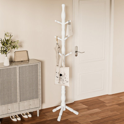 MULTIBAO Posh Solid Wood Coat Stand - 9 Hooks Elegant Rack - Cream White