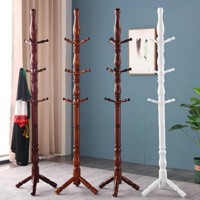 MULTIBAO Posh Solid Wood Coat Stand - 9 Hooks Elegant Rack - Cream White