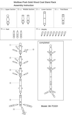 MULTIBAO Posh Solid Wood Coat Stand - 9 Hooks Elegant Rack - Cream White
