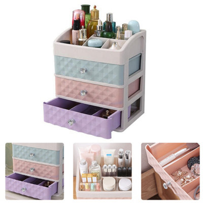 Multicolor Plastic Compartment  Makeup Organizer Storage Box with 3 Drawers