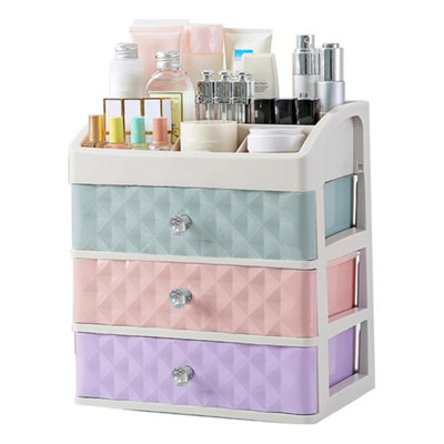 Multicolor Plastic Compartment  Makeup Organizer Storage Box with 3 Drawers