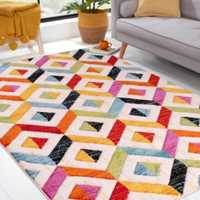 Multicolored Easy to Clean Modern Geometrical Rug for Living Room, Bedroom, Dining Room - 120cm X 170cm