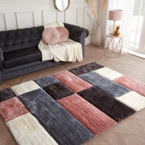 Multicolored Easy to Clean Optical/(3D) Modern Shaggy Sparkle Geometrical Rug for Living Room, Bedroom - 120cm X 170cm