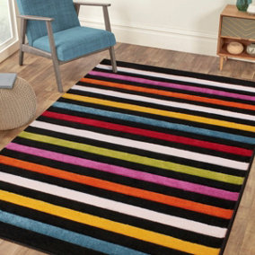 Multicolored Easy to Clean Striped Modern Rug for Living Room, Bedroom, Dining Room - 120cm X 170cm