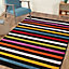 Multicolored Easy to Clean Striped Modern Rug for Living Room, Bedroom, Dining Room - 133cm (Circle)