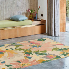 Multicolored Handmade Easy to Clean Floral Luxurious Modern Wool Rug for Living Room, Bedroom - 200cm X 290cm