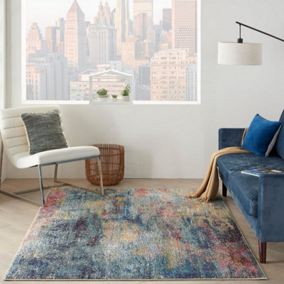 Multicolour Abstract Modern Jute Backing Easy to Clean Rug for Living Room Bedroom and Dining Room-239cm X 320cm