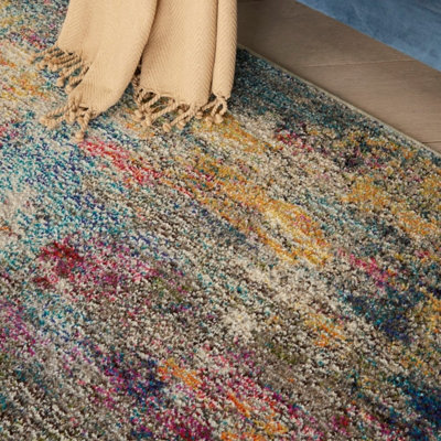 Multicolour Abstract Modern Jute Backing Easy to Clean Rug for Living Room Bedroom and Dining Room-239cm X 320cm