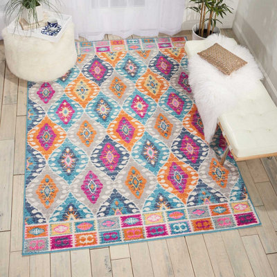 Multicolour Luxurious Traditional Chequered Rug For Dining Room-160cm X 221cm
