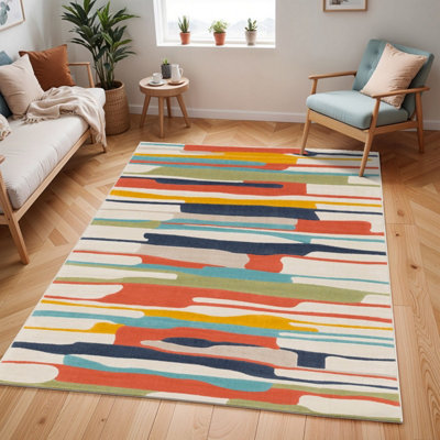 Multicolour Modern Rug, Abstract Stain Resistant Easy to Clean Rug For ...