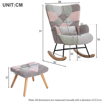 Multicolour Patchwork Fabric Rocking Chair with Footstool, Wingback ...