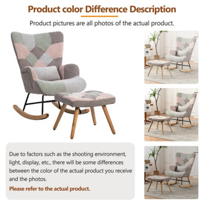 Multicolour Patchwork Fabric Rocking Chair with Footstool, Wingback ...