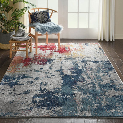 Multicolour Rug, Persian Floral Rug, Stain-Resistant Luxurious Rug, Modern Rug for Bedroom, & Dining Room-183cm (Circle)
