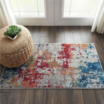 Multicolour Rug, Persian Floral Rug, Stain-Resistant Luxurious Rug, Modern Rug for Bedroom, & Dining Room-61cm X 183cm (Runner)