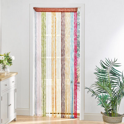 Multicolour String Door Curtain - 90 x 200cm Colourful Spiral