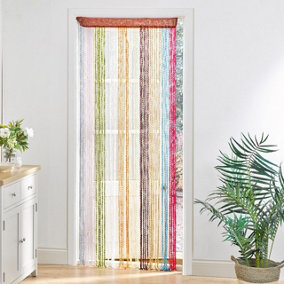 Multicolour String Door Curtain - 90 x 200cm Colourful Spiral Tassel Doorway Fly Screen - Keeps Flies, Insects & Wasps Out