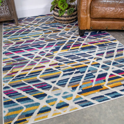 Multicolour Vibrant Striped Geometric Area Rug 120x170cm