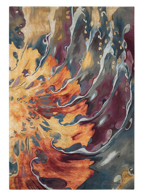 Multicolour Wool Rug, Luxurious Abstract Optical/ (3D) Rug, Handmade Modern Rug for Bedroom, & DiningRoom-168cm X 226cm