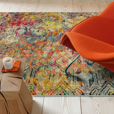 MultiColoured Abstract Modern Geometric Easy To Clean Rug For Dining ...