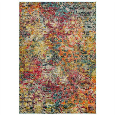 MultiColoured Abstract Modern Geometric Easy To Clean Rug For Dining ...