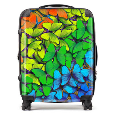 Multicoloured Butterfly Pattern Suitcase - Large