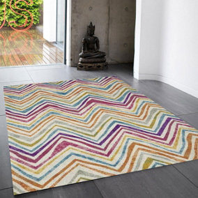 MultiColoured Funky Modern Abstract Easy To Clean Dining Room Rug-160cm X 230cm