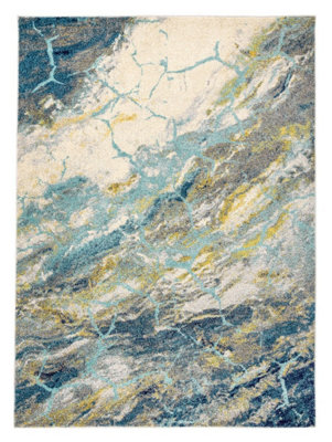 MultiColoured Funky Modern Abstract Nature Print Easy To Clean Rug For Dining Room-160cm X 220cm