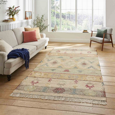 MultiColoured Geometric Striped Kilim Modern Rug For Bedroom & Living ...