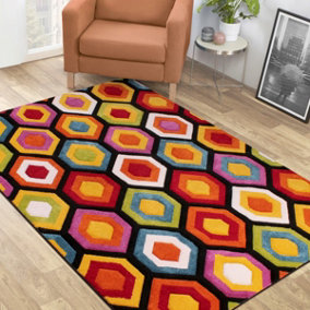 Multicoloured Hand Made Modern Geometric Easy To Clean Rug Dining Room-160cm X 230cm
